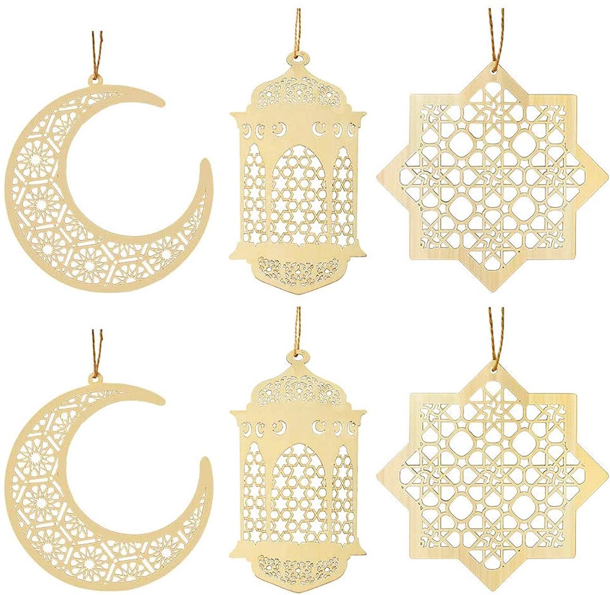 6 stuks ornament houten hangers | Eid DIY decoraties met maan lantaarn ster | Eid Mubarak Hangers Decoraties | Versieringen en Decor